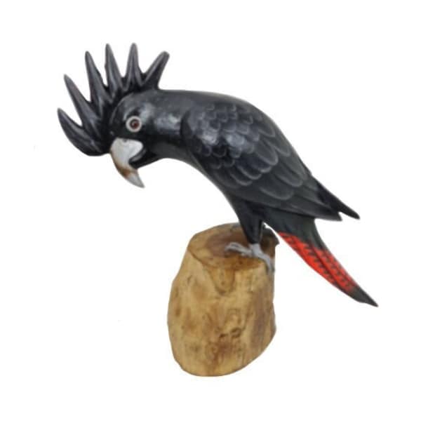 Australian Black Cockatoo Bird on Perch (31cmH, 14cmH) - Standing Ornaments - Gift, Souvenir, Australian Birds, Collectibles, Figurines