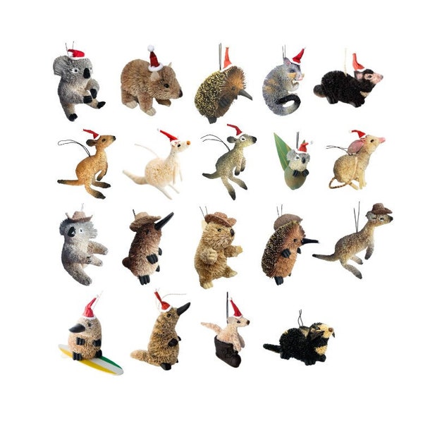 Australian Animal - Christmas Hanging Ornament, Figurine - Echidna,Platypus,Koala,Kangaroo,Wombat,Tassie Devil,Possum,Bilby,Akubra,Santa