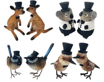 Australian Wedding Cake Topper - Groom & Groom - Gay, LGBTIQ - Koala, Kangaroo, Kookaburra, Blue Wren, Animal, Bird, Australia