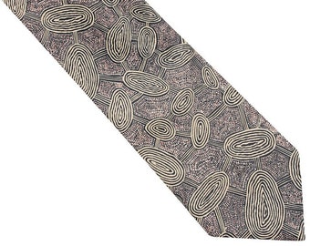 Aboriginal Tie, Men's Tie, Suit Tie - Australian Made - Yijan Travel Dream, Brown, Beige - Indigenous, Souvenir, Gift, Polyester
