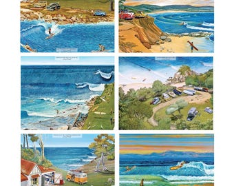 6 Placemats + 6 Coasters (Gift Boxed) - Cork Backed - Cinnamon, Australia - 1960’s-1970’s Surf Safari