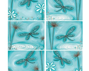 6 Placemats + 6 Coasters (Gift Boxed) - Cork Backed - Cinnamon, Australia - Blue Dragonfly (Lisa Pollock)