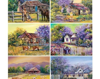 6 Placemats + 6 Coasters (Gift Boxed) - Cork Backed - Cinnamon, Australia - Jacaranda House (Farm)