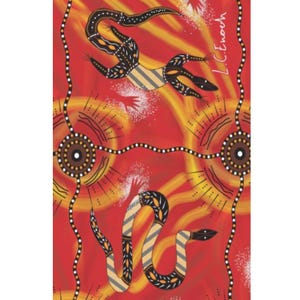 Aboriginal Tea Towel, Kitchen Towel - Meeting Place Fire - 100% Microfibre - Australia, Indigenous, Dot Art, Souvenir, Gift