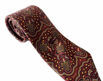 Men's Tie - 100% Silk - Aboriginal, Australia - On Walkabout Ochre
