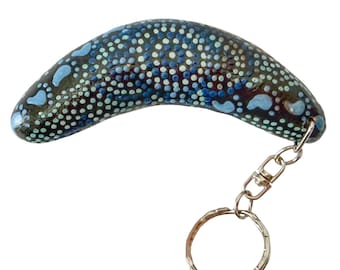Keyring, Keychain - Boomerang - Wooden, Timber - Aboriginal, Australia - On Walkabout Blue