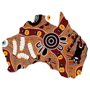 Aboriginal Fridge Magnet - Map of Australia - Made in Australia - Flexible - Bush Tucker Tan - Aboriginal Art - Indigenous, Souvenir