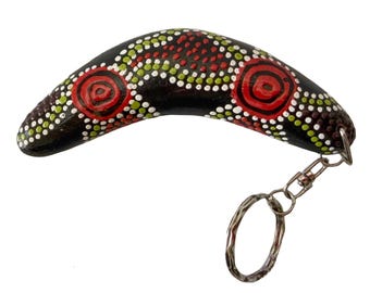 Keyring, Keychain - Boomerang - Wooden, Timber - Aboriginal, Australia - Desert Camps