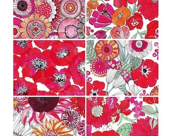 6 Placemats + 6 Coasters (Gift Boxed) - Cork Backed - Cinnamon, Australia - Sixties Floral (Flowers)