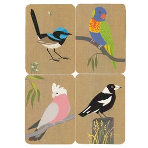 4 x Ímãs + Cartão de Saudações + Envelope - Pássaros da Austrália, Flores Nativas - Fabricado na Austrália - Presente, Lembrança