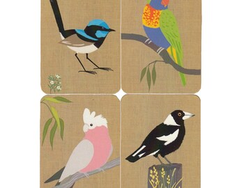 4 Magnets + Greeting Card + Envelope - Made in Australia - Australia Birds & Native Flowers