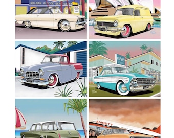6 Placemats + 6 Coasters (Gift Boxed) - Cork Backed - Cinnamon, Australia - Australia’s 1960’s (Classic Cars)