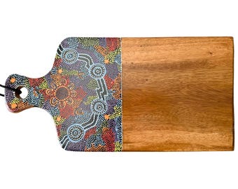 Wooden Serving Board (Gift Boxed) - Timber - Australia, Aboriginal - Women Gathering at Waterholes