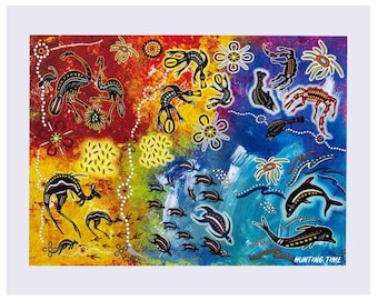 アボリジニアートの絵画、キャンバスプリント、ヤモリ、オーストラリア