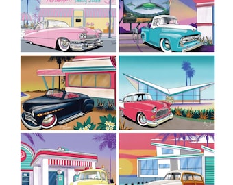 6 Placemats + 6 Coasters (Gift Boxed) - Cork Backed - Cinnamon, Australia - 50’s Cool (Australian Classic Cars)