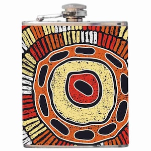 Hip Flask (Gift Boxed) - Stainless Steel - Aboriginal, Australia - Debra McDonald