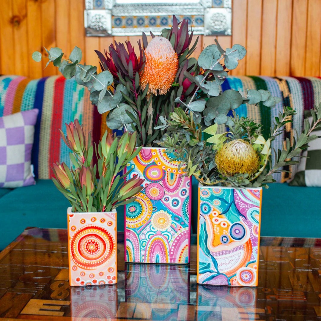 3 X Aboriginal Vase Set Australia Souvenir Gifts Etsy