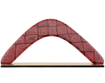 Boomerang di ritorno da 14" / 35 cm + espositore - Thomas Tjapaltjarri - Prodotto in Australia - Arte aborigena