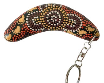 Keyring, Keychain - Boomerang - Wooden, Timber - Aboriginal, Australia - On Walkabout Ochre
