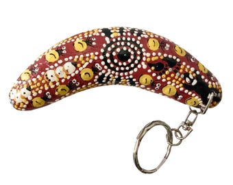 Keyring, Keychain - Boomerang - Wooden, Timber - Aboriginal, Australia - Bush Tucker Tan