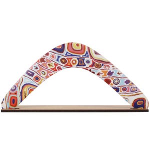 14&quot; / 35cm Returning Boomerang + Display Stand - Felicity Robertson - Made in Australia - Aboriginal Art, Dot Art, Indigenous, Souvenir
