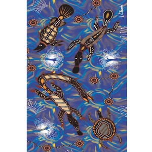 Aboriginal Tea Towel, Kitchen Towel - Meeting Place Water - 100% Microfibre - Australia, Indigenous, Dot Art, Souvenir, Gift