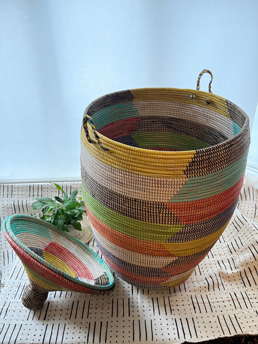 Giant Woven African Laundry Basket With Handles and Lid Blue Etsy