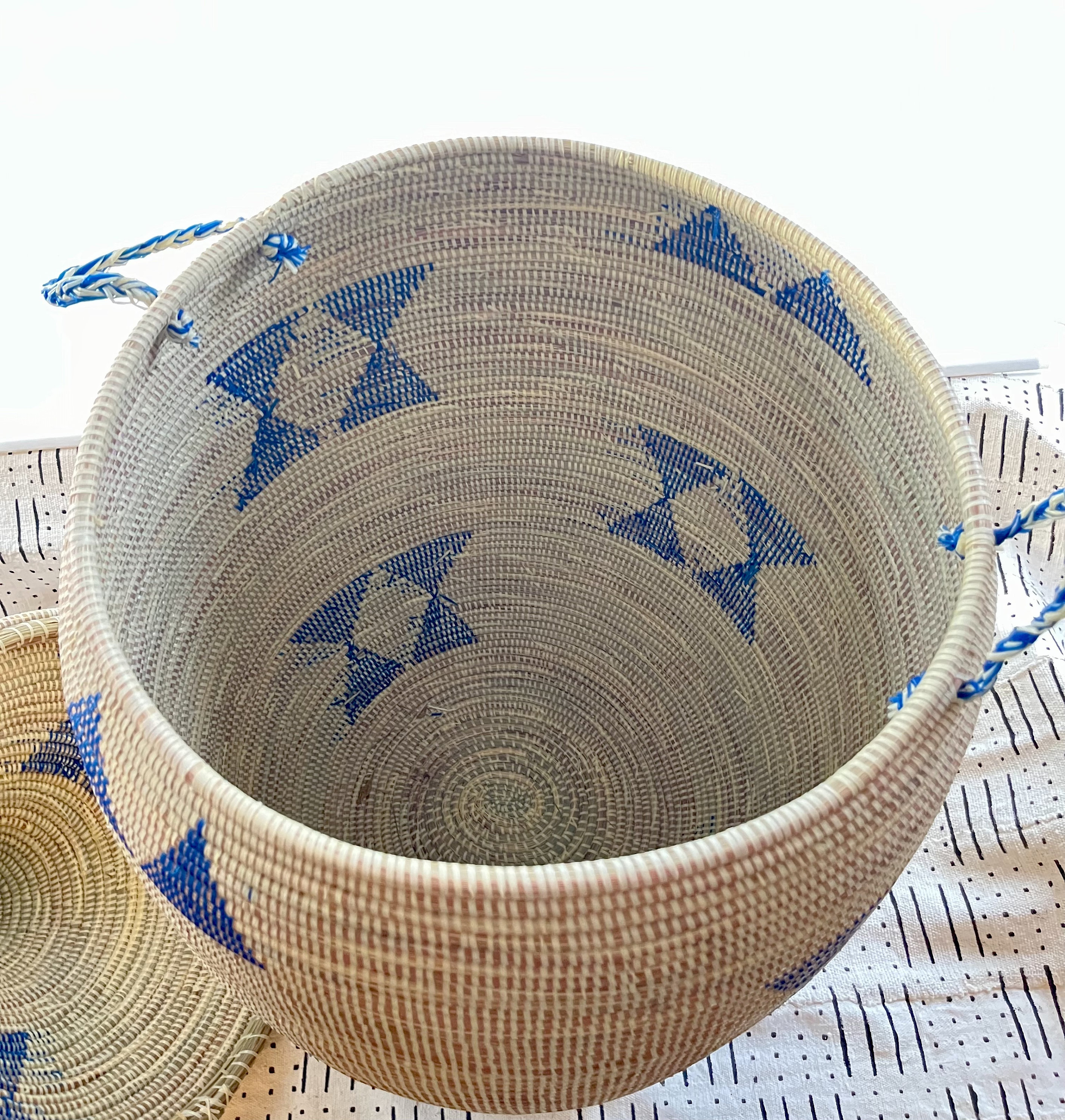 Giant Woven African Laundry Basket With Handles and Lid Blue - Etsy