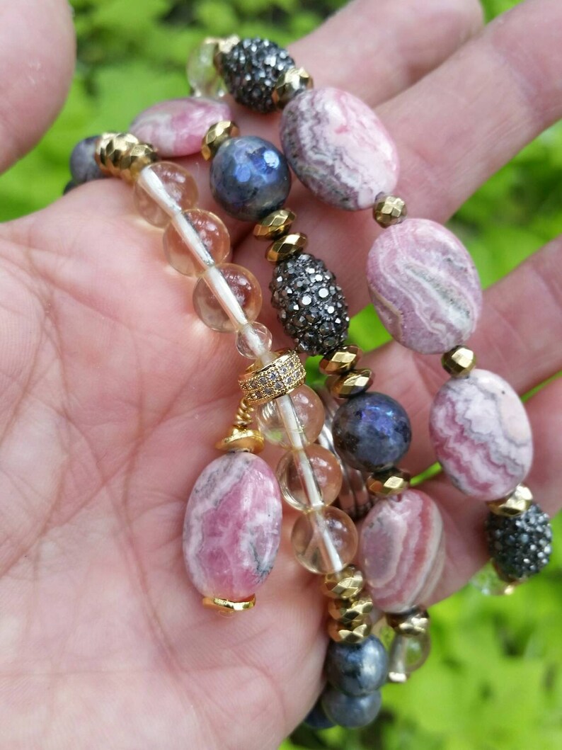 Citrine Labradorite Rhodochrosite Bracelet Set.