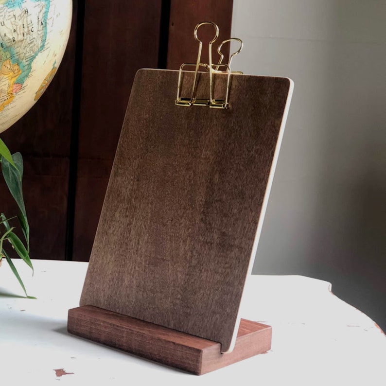 Standing clipboard, display board, Brown Maple wood with wire binder clip. Any size, and clip finish image 2
