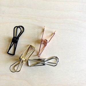 SET OF 4 Metal wire skeleton fish tail binder clips, Black, Rose Gold, Shiny Brass, or Silver
