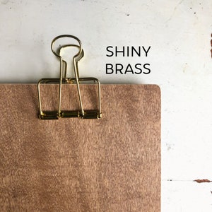 Standing clipboard, display board, Brown Maple wood with wire binder clip. Any size, and clip finish Shiny Brass