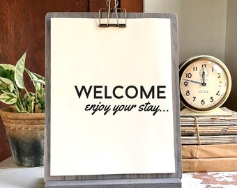 Clipboard and stand SET, Weathered Gray Oak with binder clip. Any size, and clip finish