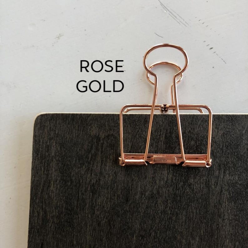 Standing wooden display clipboard set, tabletop clipboard, Soft Black Maple and Binder clip, menu boards, retail and wedding Rose Gold