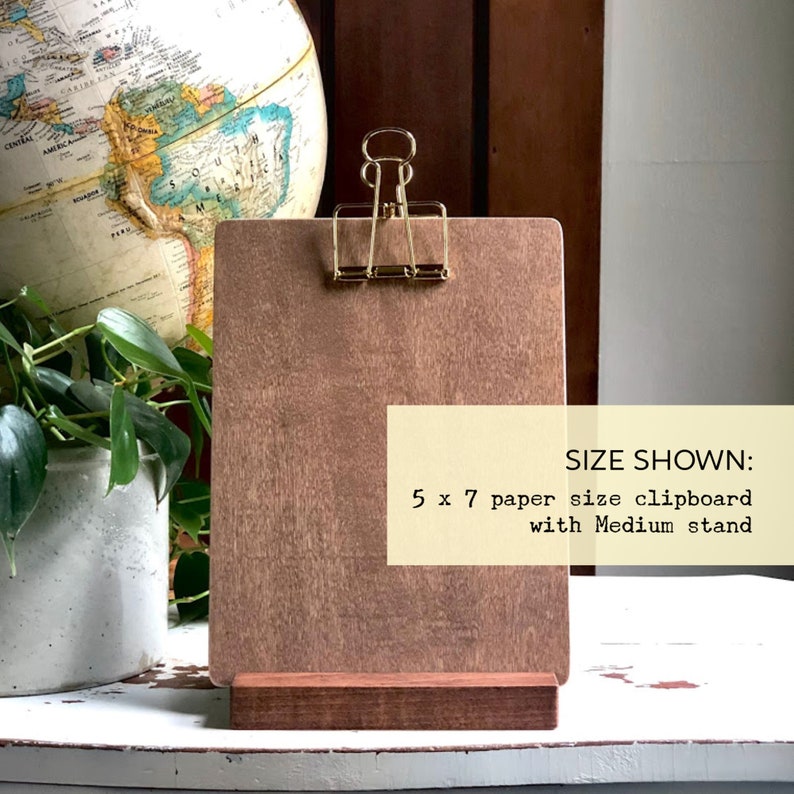 Standing clipboard, display board, Brown Maple wood with wire binder clip. Any size, and clip finish image 3
