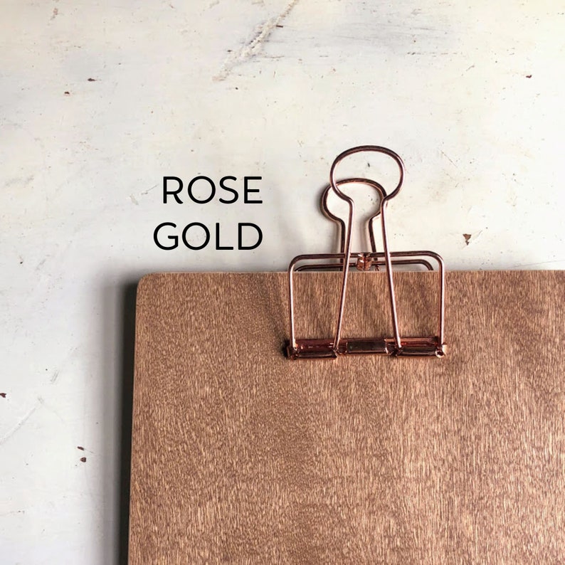 Standing clipboard, display board, Brown Maple wood with wire binder clip. Any size, and clip finish Rose Gold