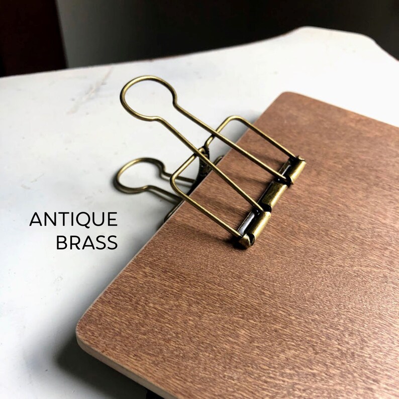 Standing clipboard, display board, Brown Maple wood with wire binder clip. Any size, and clip finish Antique Brass