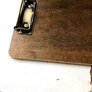 Walnut finish, low profile style wood clipboard with Antique Brass or Black clip. Any size you need. image 3