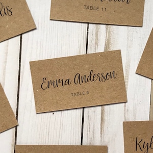 custom flat escort cards kraft paper - pick your font - place cards - name cards - rustic wedding decor - seating arrangements cards