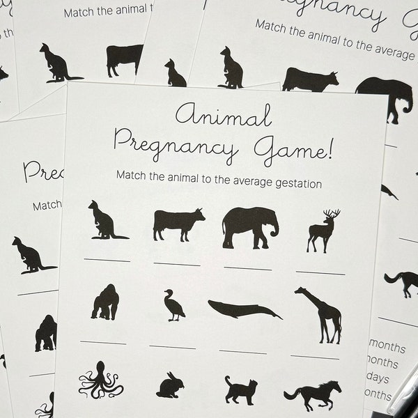 Animal Pregnancy Game - Uni-Sex Baby Shower Game - Minimalistic - Baby Shower - Baby Shower Activity - Pick your Set - Physical Cards