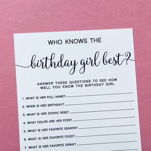Who Knows the Birthday Girl Best Game Birthday Party Game - Etsy