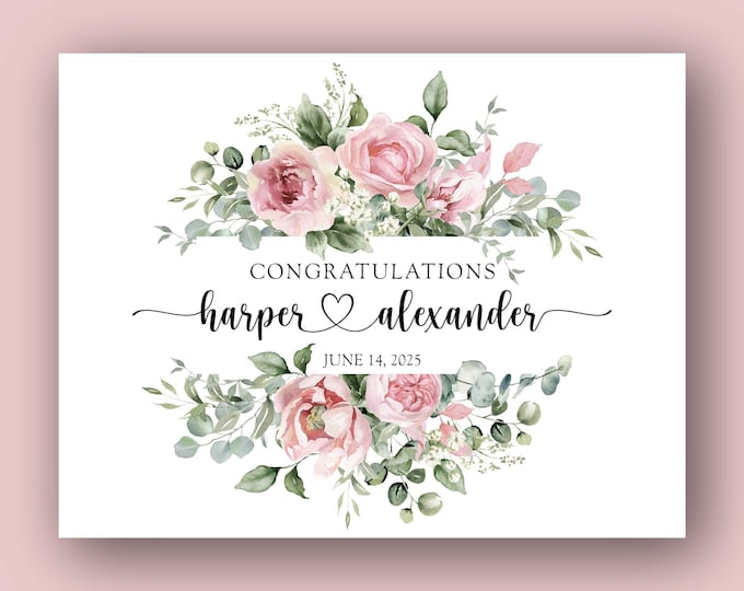Custom Wedding Day Congratulations Card- Personalized Wedding Card- 9 Watercolor Floral Designs- Anniversary Card- Wedding Day Keepsake Card