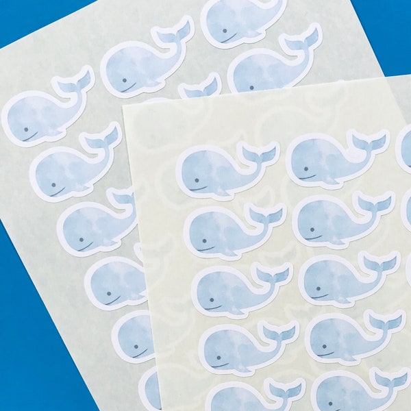 Whale Stickers - Baby Shower Stickers - Envelope Seals - Envelope Stickers - Baby Shower Seals - Matte Stickers - Blue Sticker