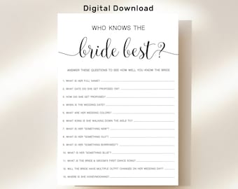 Who Knows the Bride Best? Game Cards - Bridal Shower Game - Bachelorette Party Game - Wedding Game- DIY - Digital Download - Print yourself