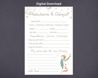 Baby Predictions & Advice- The Little Prince / Le Petit Prince- Baby Shower Game Cards- Baby Shower DIY - Download files- Digital Files