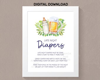 Placa de fraldas tarde da noite - Cerveja - Tema de cerveja e garrafa - Chá de bebê misto - Placa de jogo de fraldas - Placa de chá de bebê - Arquivo digital - Para impressão