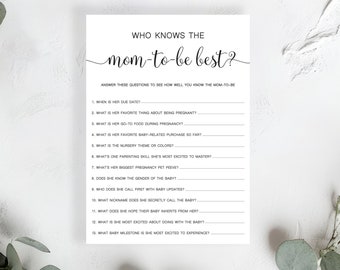 Who knows the Mom-to-be Best Game Cards- Baby Shower Game- Baby Shower Activity- Sprinkle Shower Game- Pick your set & color- Physical Cards