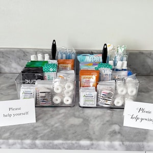 Wedding Bathroom Trays - Super Deluxe His and Hers Wedding Bathroom Large Trays - Wedding Day Emergency Kit - Amenity Basket - with items