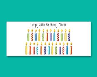 Happy 25th Birthday Card – Colorful Watercolor Candle Design – Personalized Name Option – Birthday Card for Anyone Turning 25