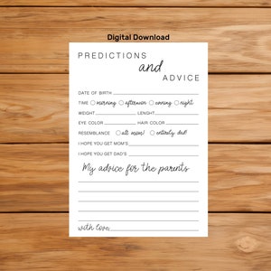 Prédictions et conseils pour bébé - Cartes de jeu pour baby shower - Minimaliste - Jeu de baby shower - Design simple et épuré - Fichiers à télécharger - Fichiers imprimables